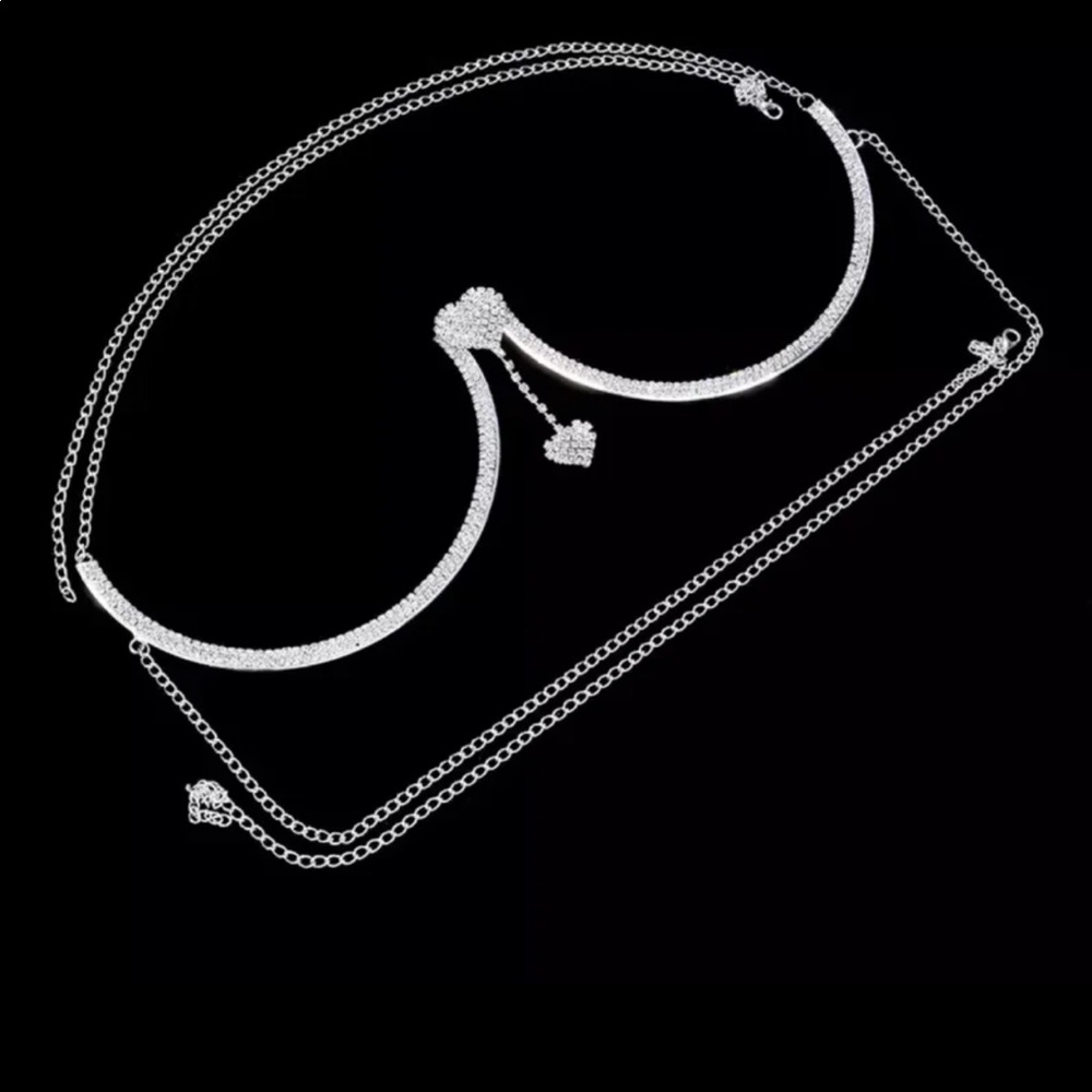 Heart Shape Crystal Body Jewelry Breast with Chains - Brand New - Picture 2 of 5